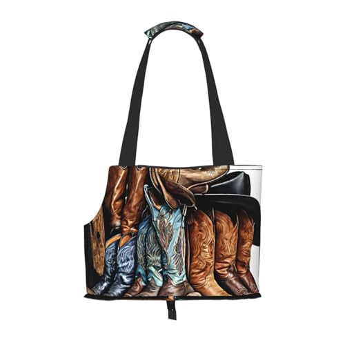 Cowboy-Handtasche mit schwarzem Hut, Westernstiefel, bedruckt, faltbar, für Welpen, Katzen, Reisetasche, Haustier-Tragetasche, Rucksäcke von BEIVGOXL