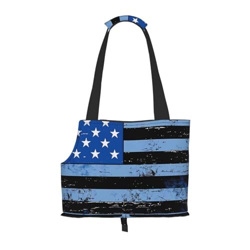 Faltbare Haustiertasche im Retro-Stil, blau, dünne Linie, USA-Flagge, tragbar, für Welpen, Katzen, Reisetasche, Haustier-Tragetasche, Rucksäcke von BEIVGOXL