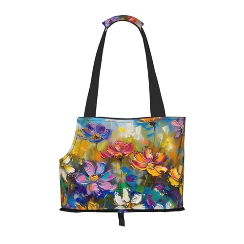 Faltbare Haustiertasche im abstrakten Stil, bunte Blumen, tragbar, für Welpen, Katzen, Reisetasche, Haustier-Tragetasche, Rucksäcke von BEIVGOXL