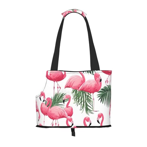 Faltbare Haustiertasche mit Flamingo-Blumen – tragbare Reisetasche für Welpen, Katzen, Haustier-Tragetasche, Rucksäcke von BEIVGOXL