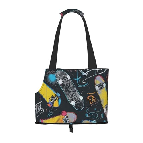 Faltbare Haustiertasche mit Graffiti-Skateboard-Druck, tragbare Reisetasche für Welpen, Katzen, Haustier-Tragetasche, Rucksäcke von BEIVGOXL