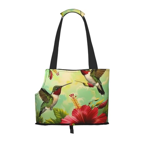 Faltbare Haustiertasche mit Kolibris, rote Blume, Hibiskus, tragbar, für Welpen, Katzen, Reisetasche, Haustier-Tragetasche, Rucksäcke von BEIVGOXL