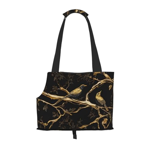 Faltbare Haustiertasche mit Marmor-Vogel-Druck, tragbar, für Welpen, Katzen, Reise-Handtasche, Haustier-Tragetasche, Rucksäcke, Schwarz und Gold. von BEIVGOXL