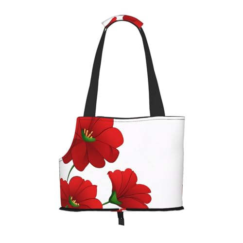 Faltbare Haustiertasche mit Mohnblumen, lebendige Blütenblätter, tragbar, für Welpen, Katzen, Reisetasche, Haustier-Tragetasche, Rucksäcke von BEIVGOXL