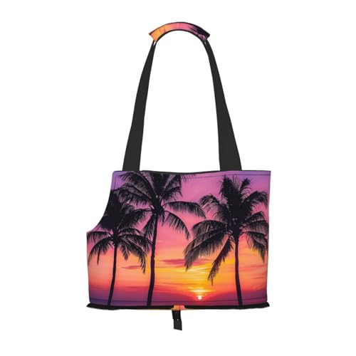 Faltbare Haustiertasche mit Palmen-Silhouette bei Sonnenuntergang, tragbar, für Welpen, Katzen, Reisetasche, Haustier-Tragetasche, Rucksäcke von BEIVGOXL