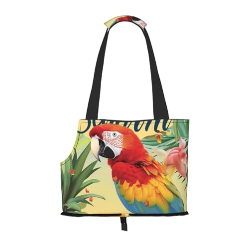 Faltbare Haustiertasche mit Papageien-Motiv, Motiv: Papagei, Ananas, Vogel, tragbar, für Welpen, Katzen, Reisetasche, Haustier-Tragetasche, Rucksäcke von BEIVGOXL