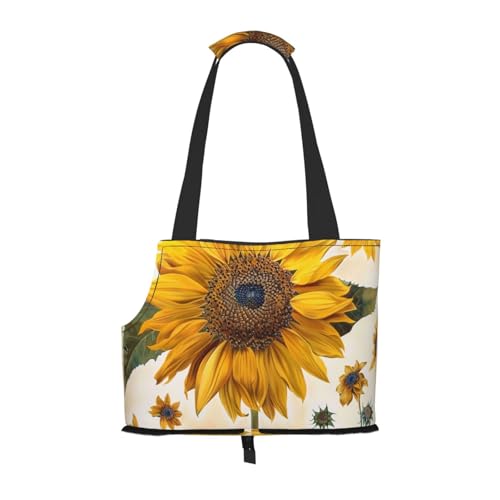 Faltbare Haustiertasche mit Sonnenblumen-Druck, tragbare Reisetasche für Welpen, Katzen, Haustier-Tragetasche, Rucksäcke von BEIVGOXL