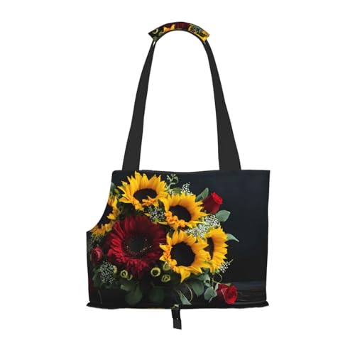 Faltbare Haustiertasche mit Sonnenblumen- und Rosenmotiv, tragbare Reisetasche für Welpen, Katzen, Haustier-Tragetasche, Rucksäcke von BEIVGOXL