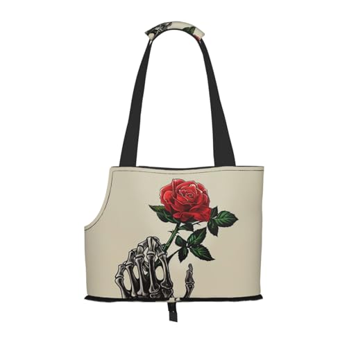 Faltbare Haustiertasche mit Totenkopf-Rosen-Motiv, tragbare Reisetasche für Welpen, Katzen, Haustier-Tragetasche, Rucksäcke von BEIVGOXL