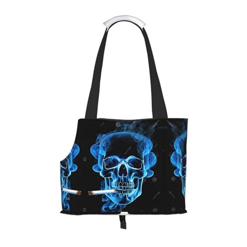 Faltbare Haustiertasche mit blauem Totenkopf-Motiv, tragbare Reisetasche für Welpen, Katzen, Haustier-Tragetasche, Rucksäcke von BEIVGOXL