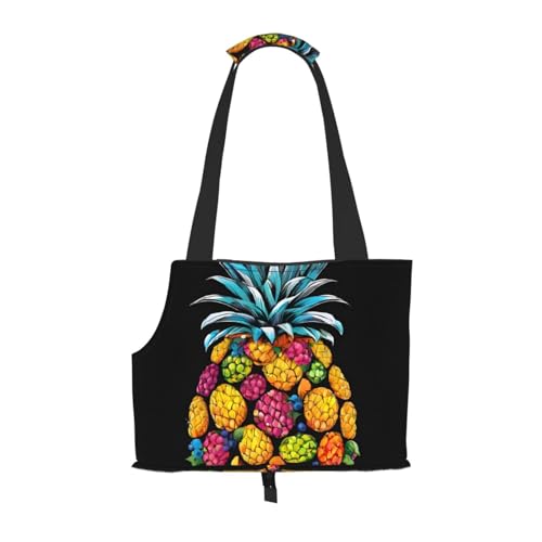 Faltbare Haustiertasche mit buntem Ananas-Druck, tragbare Reisetasche für Welpen, Katzen, Haustier-Tragetasche, Rucksäcke von BEIVGOXL