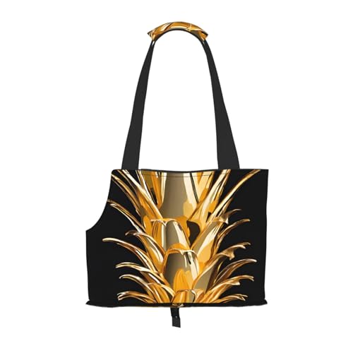 Faltbare Haustiertasche mit goldfarbenem Ananas-Druck, tragbare Reisetasche für Welpen, Katzen, Haustier-Tragetasche, Rucksäcke von BEIVGOXL