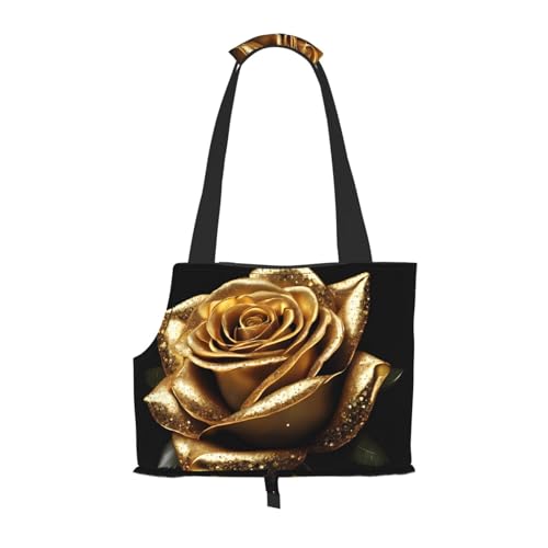 Faltbare Haustiertasche mit goldfarbenem Rosen-Druck, tragbare Reisetasche für Welpen, Katzen, Haustier-Tragetasche, Rucksäcke von BEIVGOXL