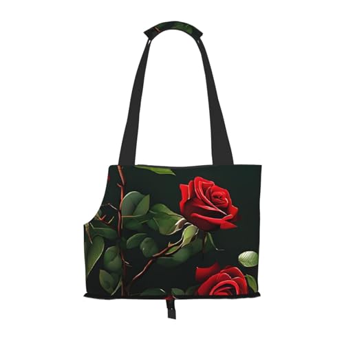 Faltbare Haustiertasche mit roten Rosen – tragbare Reisetasche für Welpen, Katzen, Haustier-Tragetasche, Rucksäcke von BEIVGOXL