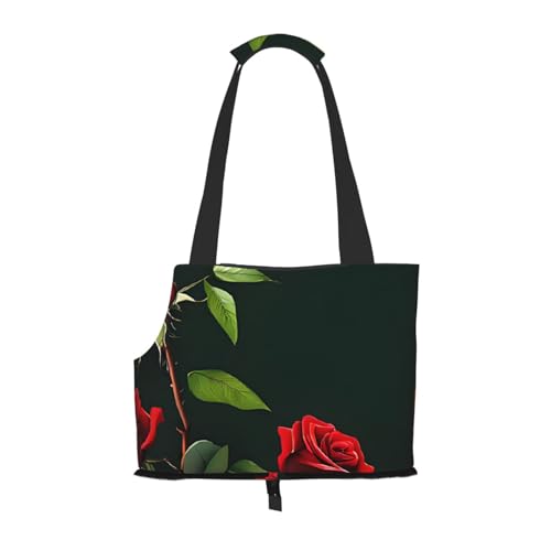 Faltbare Haustiertasche mit roten Rosen – tragbare Reisetasche für Welpen, Katzen, Haustier-Tragetasche, Rucksäcke von BEIVGOXL