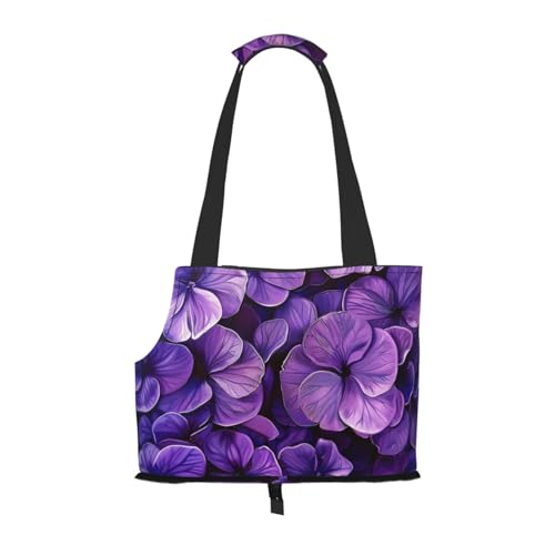 Faltbare Haustiertasche mit violettem Blumendruck, tragbare Reisetasche für Welpen, Katzen, Haustier-Tragetasche, Rucksäcke von BEIVGOXL