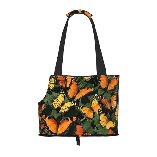 Heaps of Orange Monarch Butterflies Printed Foldable Pet Bag - Portable Puppy Cat Travel Handbag Tote,Pet Carrier Backpacks von BEIVGOXL