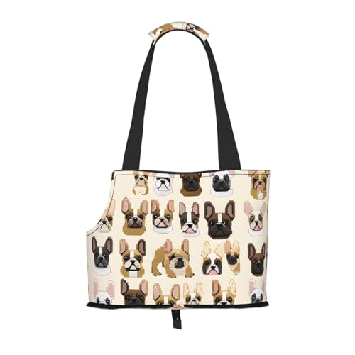 I Love French Bulldog bedruckte faltbare Haustiertasche – tragbare Reisetasche für Welpen, Katzen, Haustier-Tragetasche, Rucksäcke von BEIVGOXL