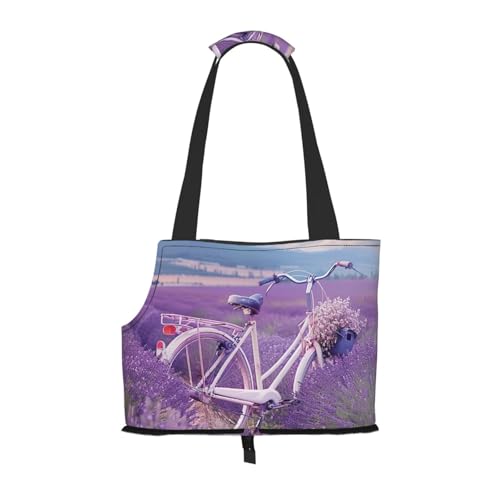 Lavender Field Retro-Fahrrad-Landwirtschaft bedruckte faltbare Haustiertasche – tragbare Reisetasche für Welpen, Katzen, Haustier-Tragetasche, Rucksäcke von BEIVGOXL