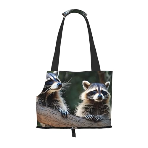 Little Raccoon Face bedruckte faltbare Haustiertasche – tragbare Reisetasche für Welpen, Katzen, Haustier-Tragetasche, Rucksäcke von BEIVGOXL