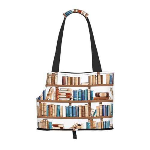 Lustige Bücherregal-Kollektion, bedruckte faltbare Haustiertasche, tragbare Reisetasche für Welpen, Katzen, Haustier-Tragetasche, Rucksäcke von BEIVGOXL