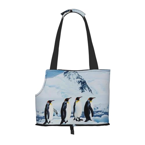 Pinguine auf dem Eisberg bedruckte faltbare Haustiertasche – tragbare Reisetasche für Welpen, Katzen, Haustier-Tragetasche, Rucksäcke von BEIVGOXL