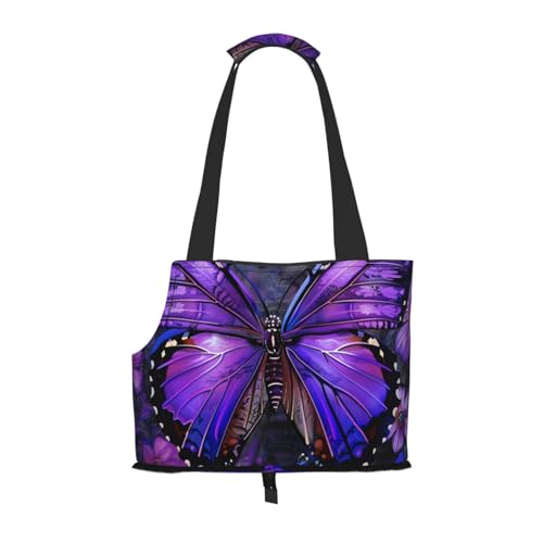 Purple Butterfly 1 bedruckte faltbare Haustiertasche – tragbare Reisetasche für Welpen, Katzen, Haustier-Tragetasche, Rucksäcke von BEIVGOXL