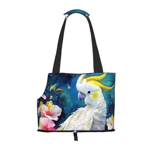 Schöne faltbare Haustiertasche mit Kakadu-Vogel-Blumen-Druck, tragbare Reisetasche für Welpen, Katzen, Haustier-Tragetasche, Rucksäcke von BEIVGOXL