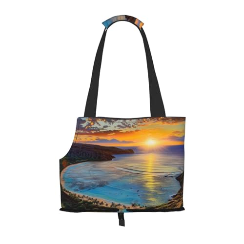 Sunrise Over Hanauma Bay Oahu Hawaii bedruckte faltbare Haustiertasche – tragbare Reisetasche für Welpen, Katzen, Haustier-Tragetasche, Rucksäcke von BEIVGOXL