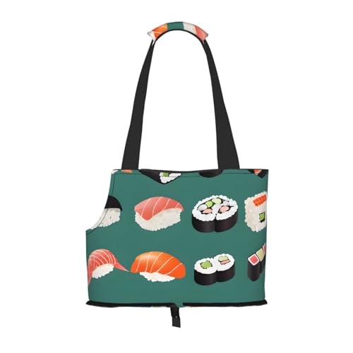 Sushi bedruckte faltbare Haustiertasche – tragbare Reisetasche für Welpen und Katzen, Haustier-Tragetasche, Rucksäcke von BEIVGOXL