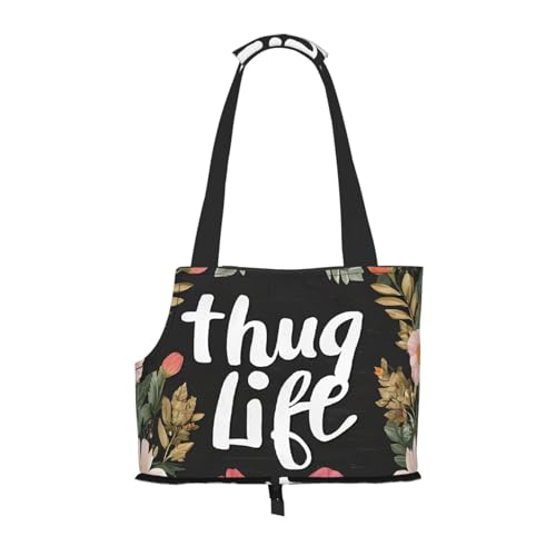 Thug Life Haustiertasche mit Blumenmuster, faltbar, tragbar, für Welpen, Katzen, Reisetasche, Haustier-Tragetasche, Rucksäcke von BEIVGOXL