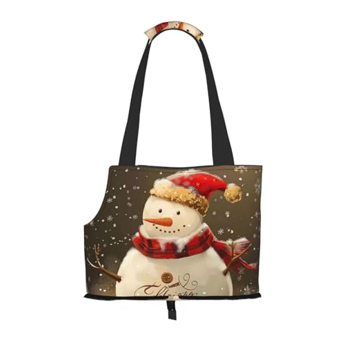 Weihnachtliche Schneemann-bedruckte faltbare Haustiertasche – tragbare Reisetasche für Welpen, Katzen, Haustier-Tragetasche, Rucksäcke von BEIVGOXL