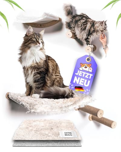 Belatty NEU Kletterwand Katzen mit kuscheligen Bezügen bis 35kg [Königlicher Ausblick] Katzen Hängematte Extrem Stabil mit Katzentreppe - Katzen Wand Klettern - Einfache Montage mit Anleitung von BELATTY PETS