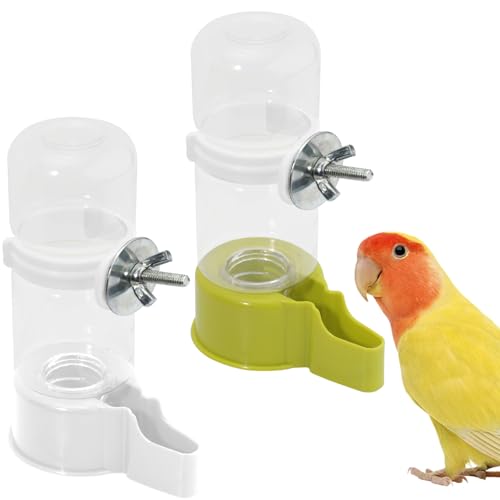 BELEFU 2 Stück Automatischer Vogelwasserspender, 133.2 g Kunststoff Suspended Bird Waterer, No Mess Sittich Wasser Feeder für Käfig Fütterung Papagei Nymphensittich Wellensittich (Weiß, Grün) von BELEFU