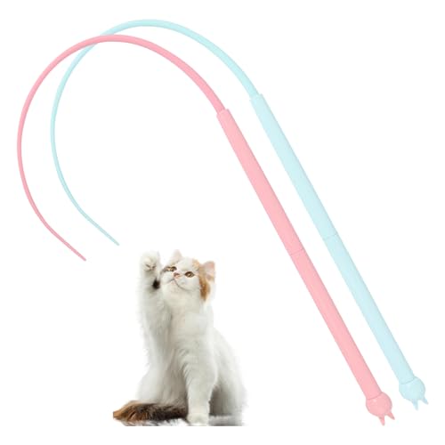 BELIHOME 2 PCS Katzenangel Lang, 77 cm Katzenstab Interaktives Katzenangel Katzenspielzeug Silikon Katzen Teaser Stange Mausschwanzförmiges, Katzenstab Spielzeug Swinging Tail Cat Toy von BELIHOME