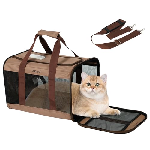 BELLA & PAL Transportbox Katzen/Kleiner Hund, Faltbare Haustier-Reise Tragetasche mit kratzfreie Netz, Katzentasche Transporttasche, mit Einstellbar Schultergurt, katzenbox für Katzen Hund Welpe von BELLA & PAL