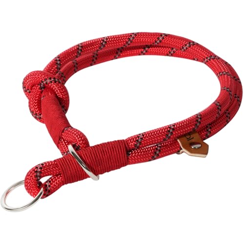 BELLA & PAL Zugstopp Hundehalsband aus Strapazierfähigem Doppeltem Nylon, Reflektierendes Traininghalslband für Hunde mit Metallring und Verschiebbaren Klammern, Länge 53 cm, 2,4 cm Dicke, Rot von BELLA & PAL