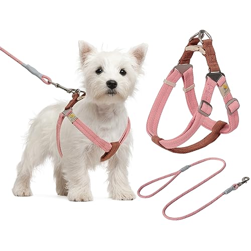 BELLA & PAL Hundegeschirr und Leine Set, Weiche Nylon Hundegeschirr für Kleine Hunde, Step-in Welpengeschirr Atmungsaktives Leichte Hundegeschirr, Verstellbares Brustgeschirr, Pink-Braun, S von BELLA & PAL