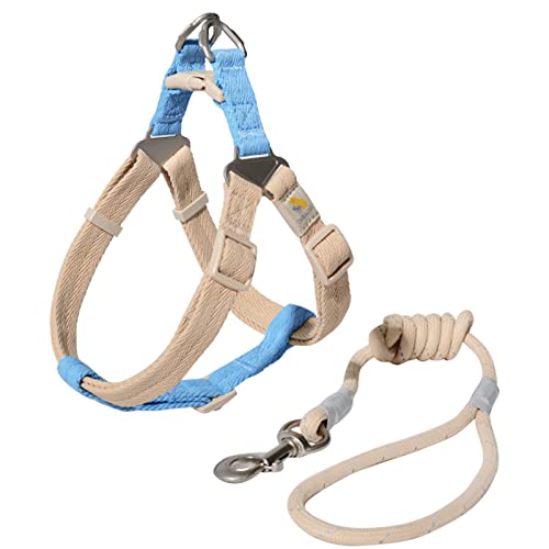 Bella&Pal Hundegeschirr und Leine Set, Welpengeschirr für Mittelgroße Hunde, Verstellbares Geschirr, Anti Zug Hundegeschirr, Ultraleichtes Atmungsaktives Nylon Brustgeschirr, Blau Khaki, M von BELLA & PAL