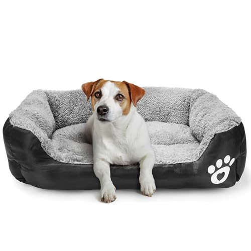 BELLE VOUS Schwarzes Hunde-/Katzenbett Flauschig mit Rutschfester Unterseite - Wasserdichtes Memory Foam Hundebett Mittelgroße Hunde/Katzen & Hundebett Kleine Hunde/Katzen - Maschinenwaschbar von BELLE VOUS