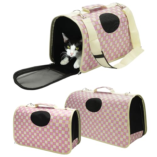 BELLE VOUS (3er Pack Rosa Tragetasche Hund & Katze - Von Fluggesellschaften Zugelassene, Tragbare, Weich Gepolsterte & Faltbare Transporttasche Katze/Hunde - Tragetasche Katze mit Atmungsaktivem Netz von BELLE VOUS