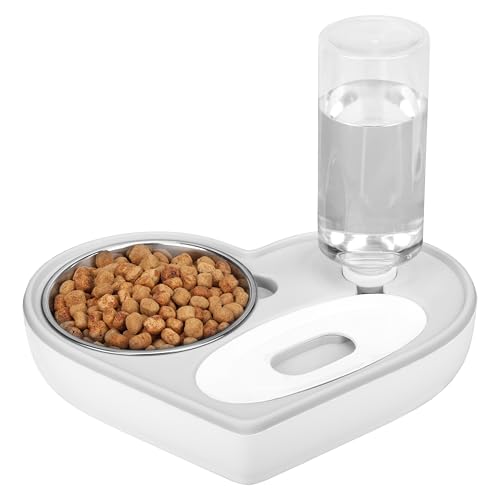 Belle Vous Herzförmiger 2-in-1 Automatischer Hund/Katze Wasserspender mit 350ml/22oz Futternapf - Schwerkraft-Wasserspender 500ml/17oz aus Kunststoff für Welpen, Kätzchen, Kaninchen von BELLE VOUS