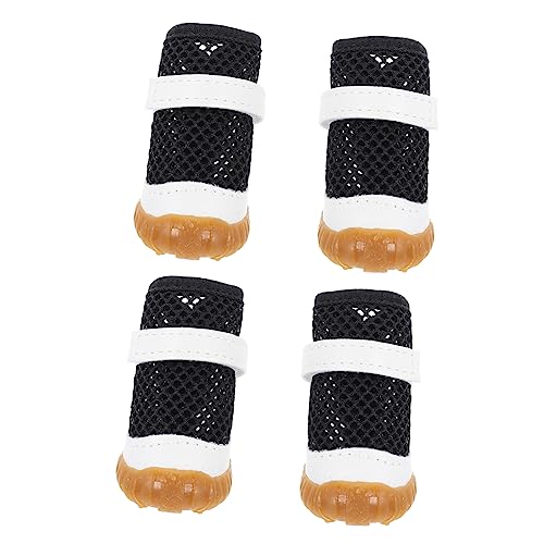 BELLIFFY 4 Stück Haustierschuhe Sommersocken Für Welpen Laufsocken Für Welpen Mesh-hundestiefel rutschfeste Hundeschuhe Chihuahua-Stiefel Katzenschuhe Kleine Hundestiefel Black PVC von BELLIFFY