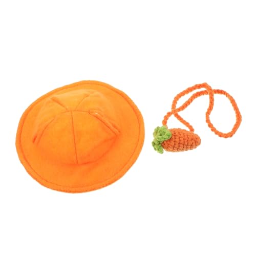 BELLIFFY 1 Satz Kaninchen-Rucksack-Hut Kleidung für Haustierkaninchen Hüte für Kaninchen Avec gießen Bunny Suit Rabbit hat Hamster zubehör Haustierkostüm Kleiner Hut und Tasche Garn Orange von BELLIFFY