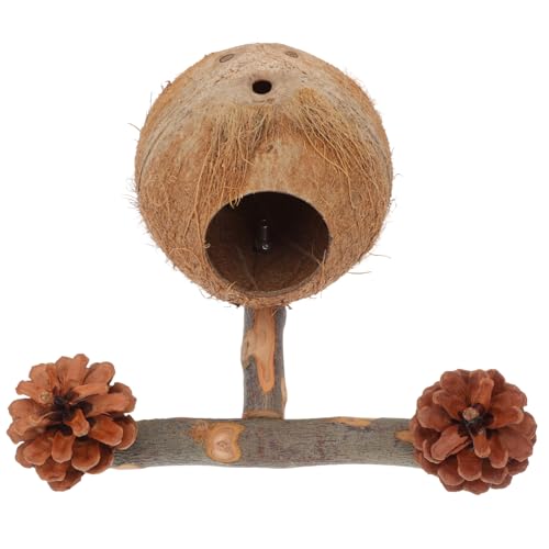 BELLIFFY 1 Satz Nestpfosten für Papageien Vogel Ruhestand Natural Pine Cones holzspielzeug holzspielsachen Papageien-Stehstab aus Holz Papageiennest und Spielzeug Kokosnussschale Brown von BELLIFFY