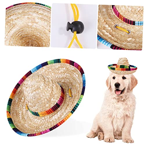 BELLIFFY 1stk Sonnenhut Für Haustier Katzenhut Mexikanische Hundemützen Mini-hüte Hundemützen Mit Ohrlöchern Hund Cowboyhut Sombrero Hut Aus Strohgeflecht Gewebte Haustiermütze Welpe Beige von BELLIFFY