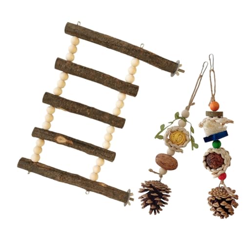 BELLIFFY 3-teiliges Papageienspielzeug-Set Kletterleiter aus Holz Kauspielzeug für Vögel Robustes bissfestes Zubehör für Sittichkäfige mehrfarbiges Hängespielzeug von BELLIFFY