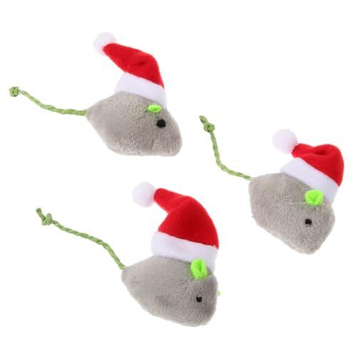 BELLIFFY 3st Weihnachtssimulationsmaus Katzenrasseln Mäuse Kätzchen Neckendes Spielzeug Weihnachtsmäusespielzeug Katzenminze-Kicker-Spielzeug Katze Katzenminze Spielzeug Katze Plüsch von BELLIFFY