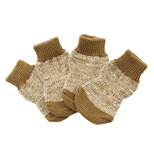 BELLIFFY 4 Stück Baumwollsocken Warme Socken für Haustiere Hundepfotenschutz Anti-Rutsch-Skoks für Haustiere pet Supplies Baumwoll socken Hunde socken aus Baumwolle Socken für Welpen Coffee von BELLIFFY