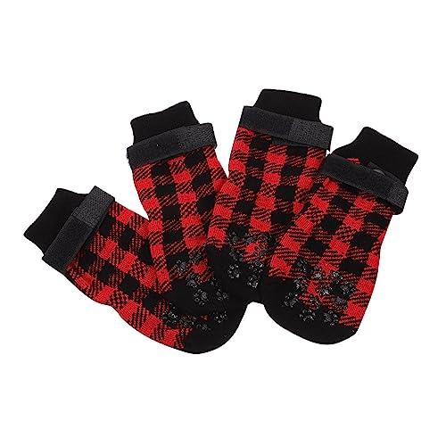 BELLIFFY 4 Stück Haustier Socken Rustikale Haustiersocken Outdoor-hundeschuhe Pfotenschutz Für Haustiere Weihnachtshaustiersocken Kleine Hunde Socken Weich Hundestrumpf Reine Baumwolle Rot von BELLIFFY